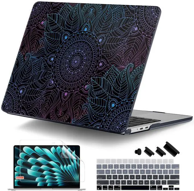 Main image of DONGKE Compatible with M4 MacBook Air 15 inch Case 2025 2024 2023 A3241 A3114 A2941 M3 M2 Liquid Retina Display Touch ID, Plastic Hard Case & Keyboard Skin & Screen Protector - Mandala