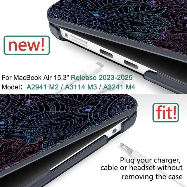 Alt view image 2 of 5 - DONGKE Compatible with M4 MacBook Air 15 inch Case 2025 2024 2023 A3241 A3114 A2941 M3 M2 Liquid Retina Display Touch ID, Plastic Hard Case & Keyboard Skin & Screen Protector - Mandala