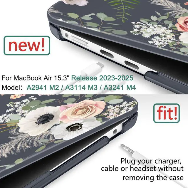 Alt view image 2 of 5 - DONGKE Compatible with M4 MacBook Air 15 inch Case 2025 2024 2023 A3241 A3114 A2941 M3 M2 Liquid Retina Display Touch ID, Plastic Hard Case & Keyboard Skin & Screen Protector - Dried Flowers