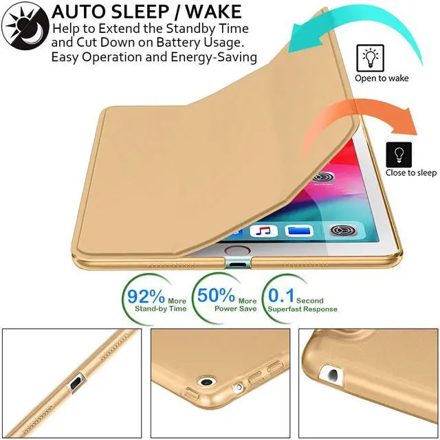 Alt view image 3 of 5 - DuraSafe Cases for iPad PRO 11 1st 2018 [ PRO 11 Inch 1 Generation ] A1980 A1934 A2013 A1979 MU0T2LL/A MU0Y2LL/A MTXN2LL/A MTXP2LL/A Trifold PC Lightweight Smart PU Leather Hard Back Cover - Gold