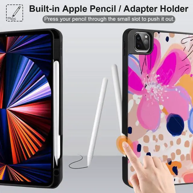 Alt view image 3 of 5 - DONGKE Case for iPad Pro 12.9 inch 6th Generation 2022, Built-in Pencil Holder + Trifold Stand + Auto Wake/Sleep + Protective Cover for iPad Pro 12.9 5th/4th/3rd Gen - Floral Artistic