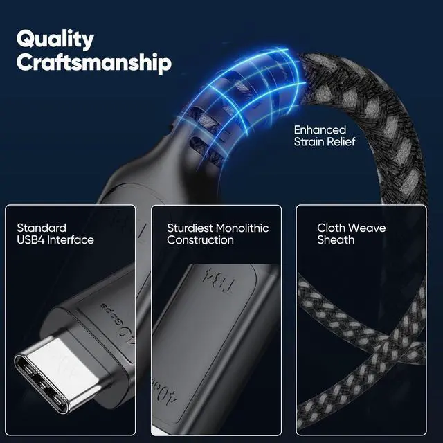 Alt view image 5 of 5 - DteeDck USB 4 Cable 10ft, USB4 40Gbps High Speed Data Transfer, 8K@60Hz/4K@120Hz Display 240W Charging USB C Data Cables for Thunderbolt 4 Thunderbolt 3 and Most USB-C Devices