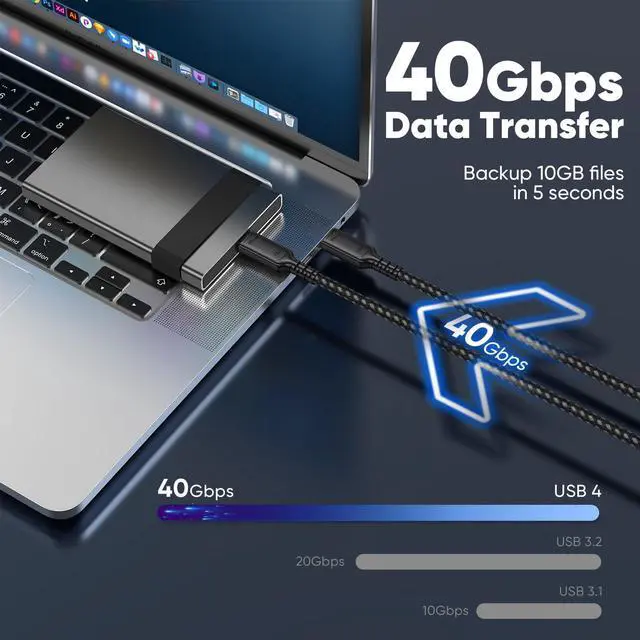 Alt view image 2 of 5 - DteeDck USB 4 Cable 10ft, USB4 40Gbps High Speed Data Transfer, 8K@60Hz/4K@120Hz Display 240W Charging USB C Data Cables for Thunderbolt 4 Thunderbolt 3 and Most USB-C Devices