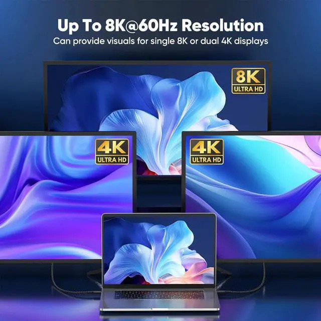 Alt view image 3 of 5 - DteeDck USB 4 Cable 10ft, USB4 40Gbps High Speed Data Transfer, 8K@60Hz/4K@120Hz Display 240W Charging USB C Data Cables for Thunderbolt 4 Thunderbolt 3 and Most USB-C Devices