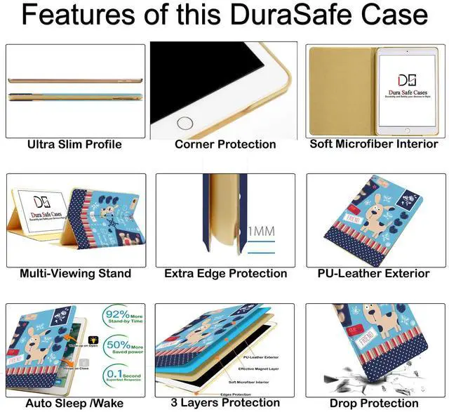 Alt view image 4 of 5 - DuraSafe Cases for iPad Air 1/2 Gen & 5/6 Gen- 9.7" A1893 A1822 A1566 A1474 MRJN2LL/A MR7G2LL/A MP2F2LL/A MP2G2LL/A MD785LL/A MD788LL/A Printed Cover with Auto Wake/Sleep Feature - Puppy Friend