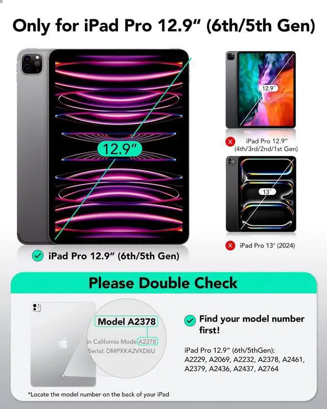 Alt view image 2 of 5 - ESR for iPad Pro 12.9 Inch Case (2022/2021), iPad Pro 12.9 Case 6th/5th Generation with Pencil Holder, Detachable Magnetic Cover, Vertical Stand, Auto Wake/Sleep, Rebound 360 Series, Grey