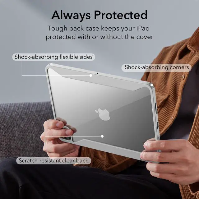 Alt view image 5 of 5 - ESR for iPad Pro 12.9 Inch Case (2022/2021), iPad Pro 12.9 Case 6th/5th Generation with Pencil Holder, Detachable Magnetic Cover, Vertical Stand, Auto Wake/Sleep, Rebound 360 Series, Grey