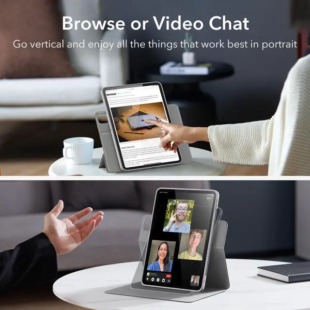 Alt view image 4 of 5 - ESR for iPad Pro 12.9 Inch Case (2022/2021), iPad Pro 12.9 Case 6th/5th Generation with Pencil Holder, Detachable Magnetic Cover, Vertical Stand, Auto Wake/Sleep, Rebound 360 Series, Grey