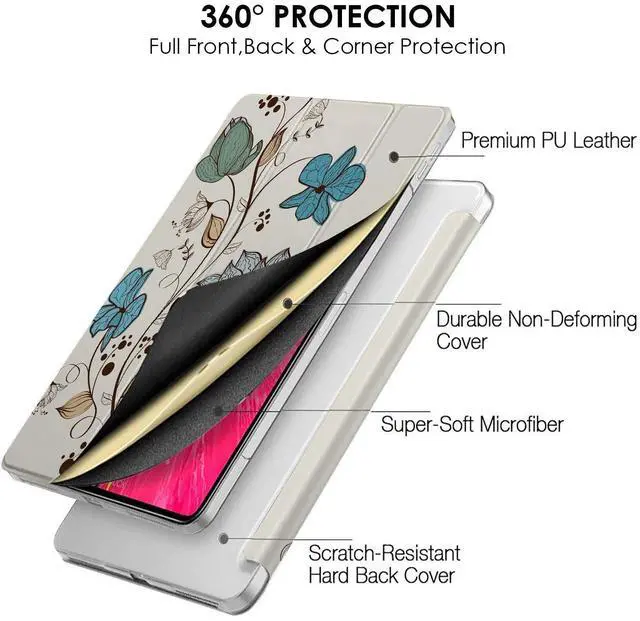 Alt view image 4 of 5 - DuraSafe Cases for iPad PRO 12.9 Inch 3rd Gen [ Pro 12.9 2018 3 Gen ] A1876 A2014 A1895 A1983 MTEL2LL/A MTFN2LL/A MTFL2LL/A MTFP2LL/A Smart Auto Sleep/Wake Printed PC Cover - Watercolor Flowers