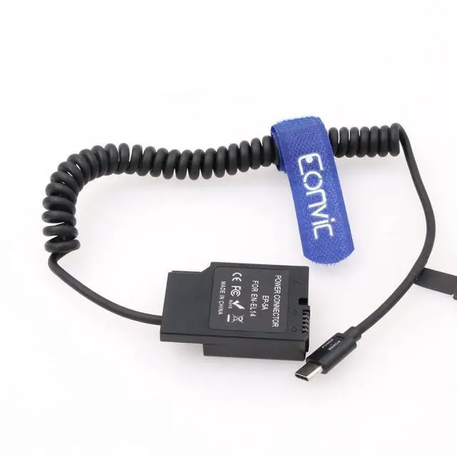Alt view image 2 of 3 - Eonvic EP-5A to USB Type C Power Cable EN-EL14 EP-5A Dummy Battery Connector Kit Replacement Power Supply Cable for D3100 D3300 D3400 D5200