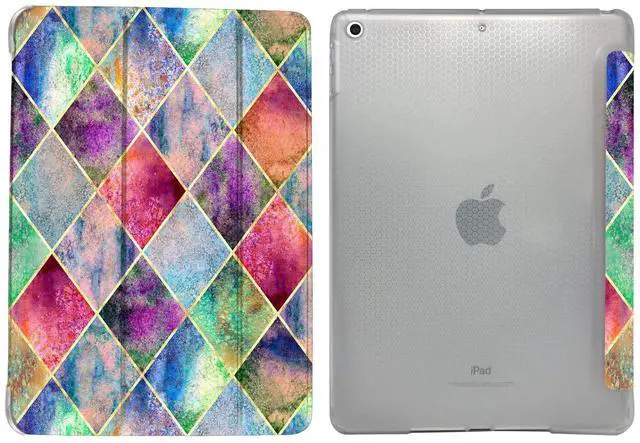 Alt view image 5 of 5 - DuraSafe Cases for iPad 9.7 5th 6th Gen Air 1st 2nd Generation [iPad 5 6 Air 1 2] A1893 A1822 A1566 MH2V2LL/A Shock Proof Magnetic Dual Angle Stand with Honeycomb Pattern Printed Cover - Diamond Grid