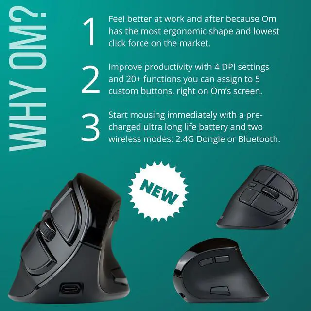 Alt view image 2 of 5 - Ergodriven Om Handshake Vertical Mouse | Wireless Ergonomic Mouse | Rechargeable | Silent Click Micro-Force Switches | OLED Screen | Reduces Tension and Fatigue | Compatible with PC and Mac