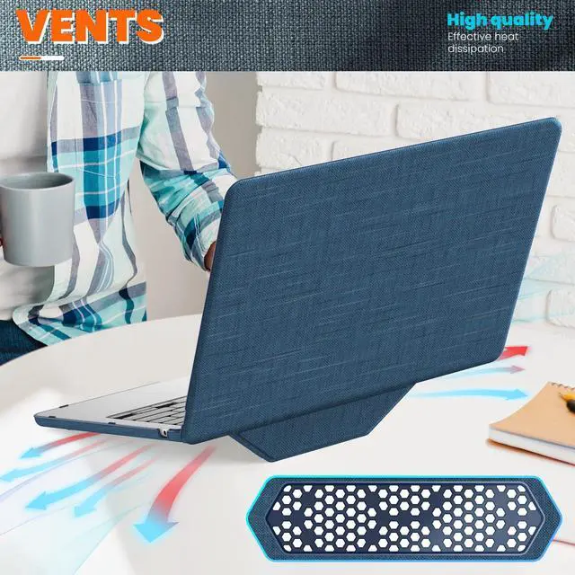 Alt view image 5 of 5 - DTangLsm for M4 MacBook Air 13 inch Case 2025 2024-2022 M4 A3240 M3 A3113 M2 A2681 Touch ID, Woven Fabric Textured Hard Shell Case with Foldable Kickstand&Keyboard Cover for MacBook Air 13.6 inch,Blue