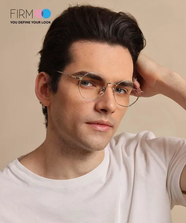 Alt view image 2 of 5 - Firmoo Polygon Blue Light Blocking Glasses for Woman Men, Silver Blue Light Filter Computer Glasses Reduce Eyestrain Headache Metal Glasses