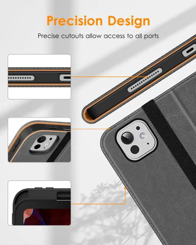 Alt view image 5 of 5 - DTTO for iPad Pro 13 inch Case (M4) 2024, Premium Leather Business Folio Stand Cover with Pencil Holder - Auto Wake/Sleep and Multiple Viewing Angles, Built in Hand Strap & Pocket, Grey