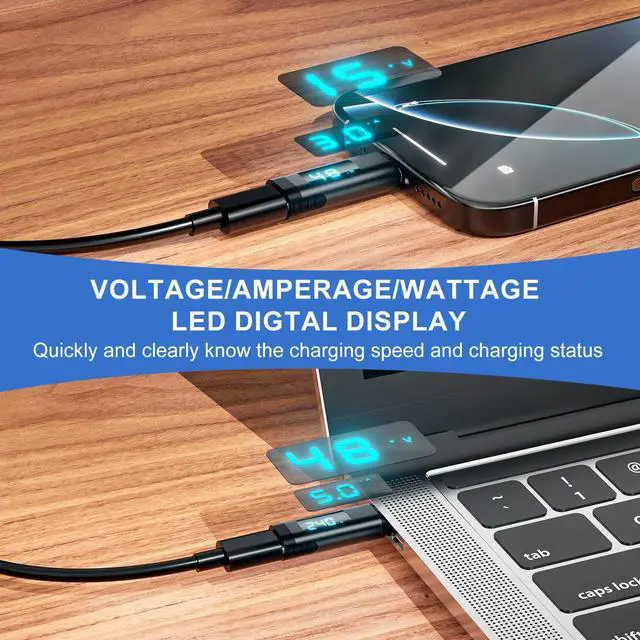Alt view image 2 of 5 - DuHeSin Digital Display USB C Magnetic Adapter PD 240W 24Pin(2 Pack) with Voltage Current Power LED Display, Type C Power Meter Tester Straight USB4 40Gbps 8K 60Hz for Thunderbolt 3/4, MacBook Pro/Air