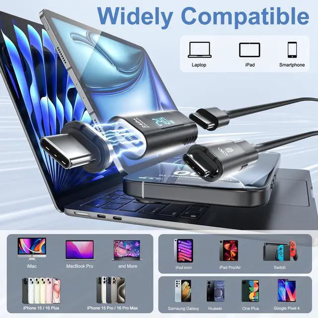 Alt view image 4 of 5 - DuHeSin Digital Display USB C Magnetic Adapter PD 240W 24Pin(2 Pack) with Voltage Current Power LED Display, Type C Power Meter Tester Straight USB4 40Gbps 8K 60Hz for Thunderbolt 3/4, MacBook Pro/Air