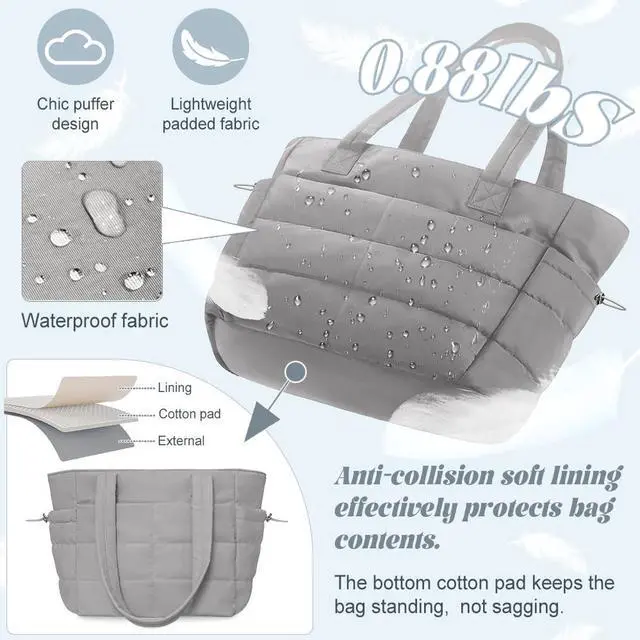Alt view image 2 of 5 - Laptop Tote Bags For Women Work Puffer Shoulder Bag with Zipper Quilted Satchel Handbags For Travel School Gym Light Waterproof