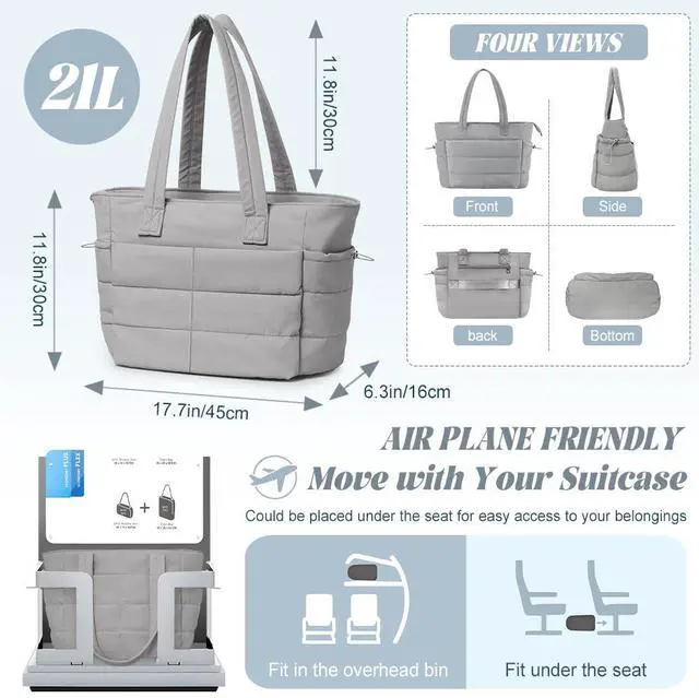 Alt view image 3 of 5 - Laptop Tote Bags For Women Work Puffer Shoulder Bag with Zipper Quilted Satchel Handbags For Travel School Gym Light Waterproof