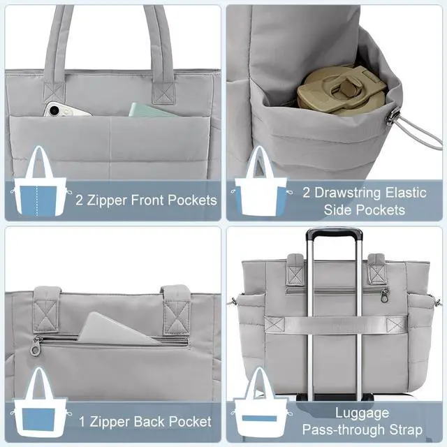 Alt view image 5 of 5 - Laptop Tote Bags For Women Work Puffer Shoulder Bag with Zipper Quilted Satchel Handbags For Travel School Gym Light Waterproof