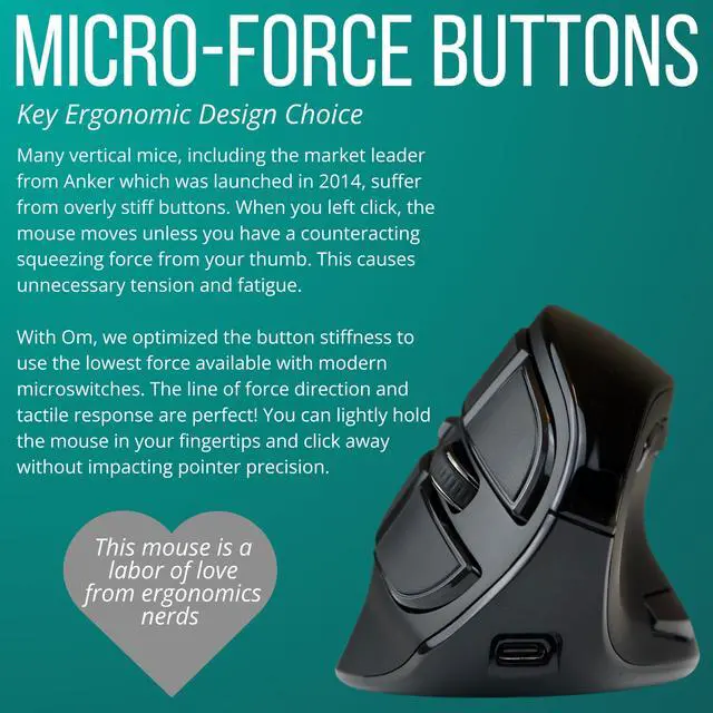 Alt view image 5 of 5 - Ergodriven Om Handshake Vertical Mouse | Wireless Ergonomic Mouse | Rechargeable | Silent Click Micro-Force Switches | OLED Screen | Reduces Tension and Fatigue | Compatible with PC and Mac