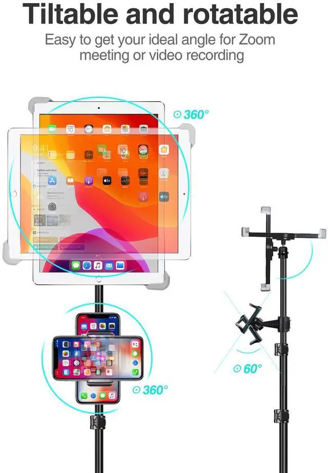 Alt view image 5 of 5 - elitehood Ipad Tripod Stand, Height Adjustable iPad Stand Holder & iPad Floor Stand with 360deg Rotating Mount for iPad Mini, iPad Air, iPad Pro and All 7.9-11.9 Inch Tablets