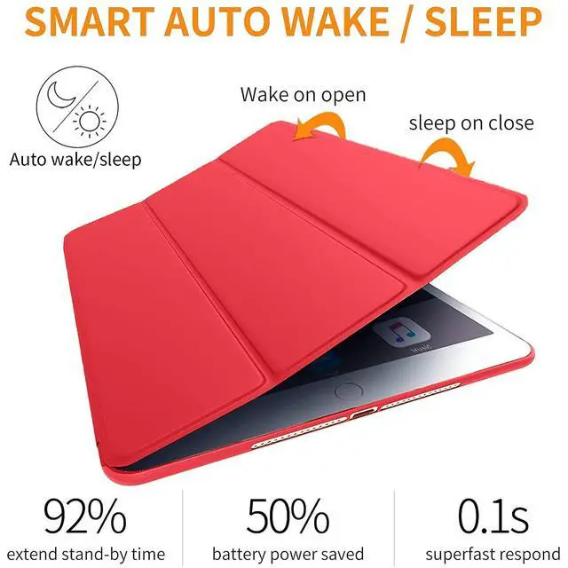 Alt view image 3 of 5 - iPad Air 1 2013 9.7 Inch [ Air 1st Gen ] A1893 A1822 A1566 MD785LL/A MD788LL/A MD786LL/A MD789LL/A Smart Trifold Lightweight Soft Silicone TPU Back Case - Red