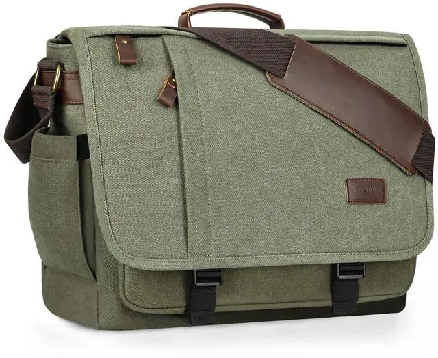 Main image of ESTARER Men's Messenger Bag 17.3 Inch, Water-resistant Canvas Laptop Bag, Computer Shoulder Bag for College Travel Work, Army Green