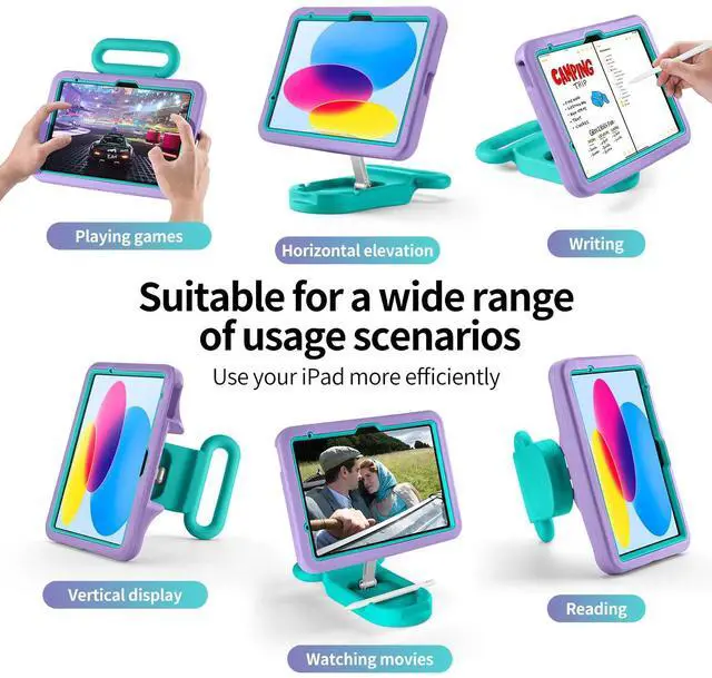Alt view image 3 of 5 - Kids Case for iPad (A16) 11th/10th Gen 10.9'' 2025/2022,Shockproof Handle Stand Case,Child-Friendly Drop-Proof case for iPad Air 11 Inch(2025) M3/M2,Adjustable Stand for Portrait & Landscape (Purple)