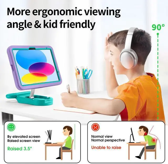 Alt view image 4 of 5 - Kids Case for iPad (A16) 11th/10th Gen 10.9'' 2025/2022,Shockproof Handle Stand Case,Child-Friendly Drop-Proof case for iPad Air 11 Inch(2025) M3/M2,Adjustable Stand for Portrait & Landscape (Purple)