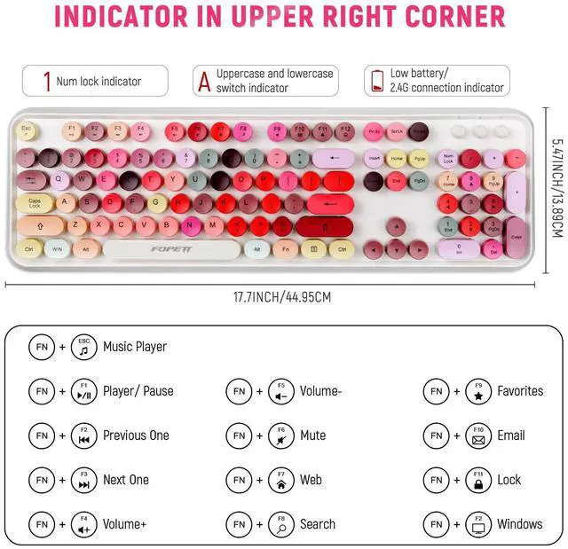 Alt view image 4 of 5 - Wireless Keyboard and Mouse Combo - Cute Round Keycaps, Full-Size Retro Typewriter Keyboard with 2.4GHz Plug & Play, for Windows 11/10/7, Laptop, PC, Notebook, Smart TV (White Color)