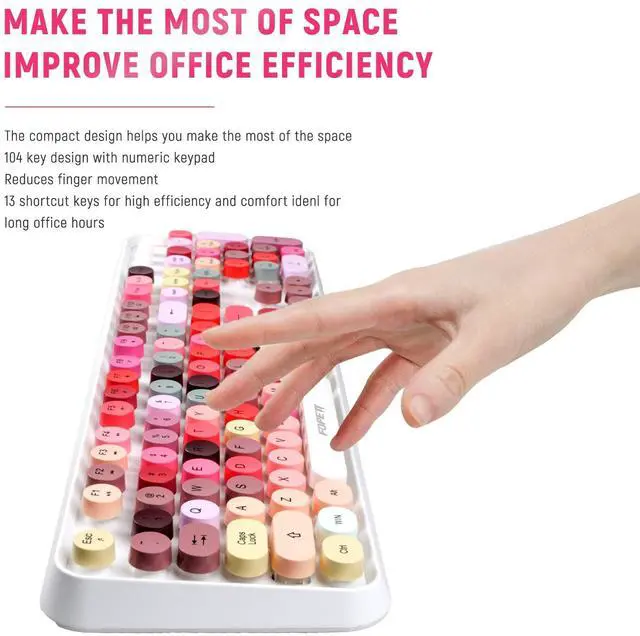 Alt view image 5 of 5 - Wireless Keyboard and Mouse Combo - Cute Round Keycaps, Full-Size Retro Typewriter Keyboard with 2.4GHz Plug & Play, for Windows 11/10/7, Laptop, PC, Notebook, Smart TV (White Color)