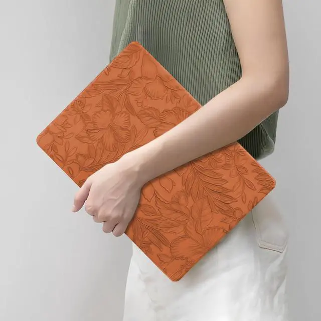 Alt view image 4 of 5 - DTangLsm for MacBook Pro 16 inch Case 2024-2021 M4 M3 M2 M1 A3403 A3186 A2991 A2780 A2485 Pro Max, Elegant Textured Leather Hard Shell Case for MacBook Pro 16" + Keyboard Cover, Embossed Floral Brown