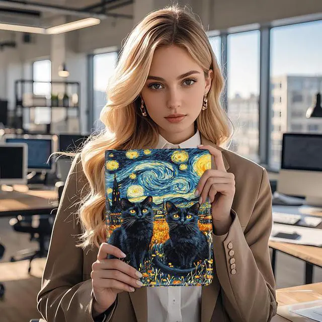 Alt view image 2 of 5 - FXIANGWL for Kindle Paperwhite 6 12th Tablet Cover, Lightweight PU Leather Adjustable Stand, Auto Wake-Sleep, Protective Smart Cover for Kindle Colorsoft 12th 7 Inch 2024,Black Cat Starry Night