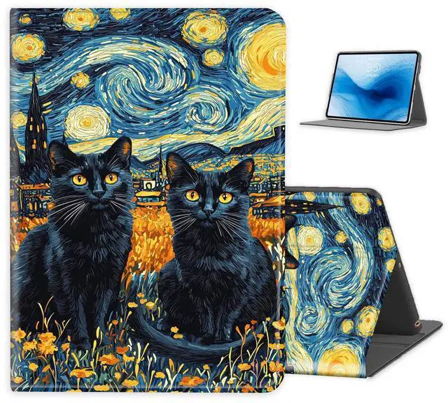 Main image of FXIANGWL for Kindle Paperwhite 6 12th Tablet Cover, Lightweight PU Leather Adjustable Stand, Auto Wake-Sleep, Protective Smart Cover for Kindle Colorsoft 12th 7 Inch 2024,Black Cat Starry Night