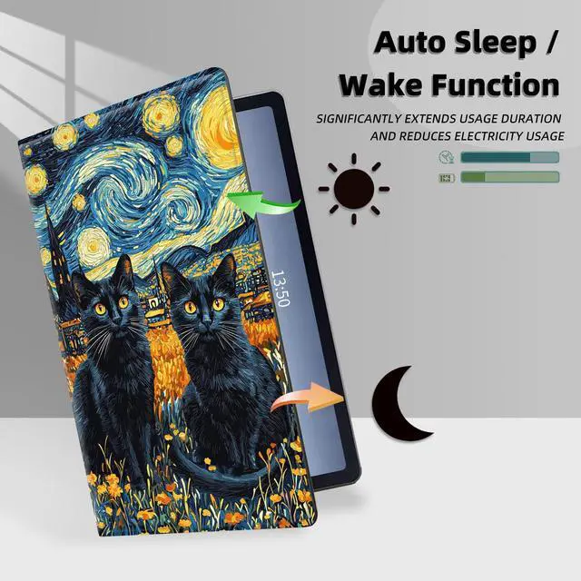 Alt view image 5 of 5 - FXIANGWL for Kindle Paperwhite 6 12th Tablet Cover, Lightweight PU Leather Adjustable Stand, Auto Wake-Sleep, Protective Smart Cover for Kindle Colorsoft 12th 7 Inch 2024,Black Cat Starry Night