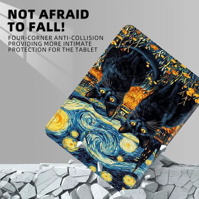 Alt view image 4 of 5 - FXIANGWL for Kindle Paperwhite 6 12th Tablet Cover, Lightweight PU Leather Adjustable Stand, Auto Wake-Sleep, Protective Smart Cover for Kindle Colorsoft 12th 7 Inch 2024,Black Cat Starry Night