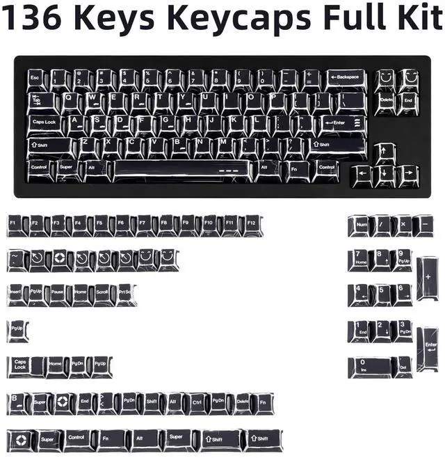 Alt view image 2 of 5 - GEKUCAP PBT Keycaps 136 Keys Manga Theme Custom Keycaps Set, Cherry Profile Dye-Sublimation Black Key Caps for 61/64/68/84/87/100/104/108 Cherry Gateron MX Switches Mechanical Keyboard