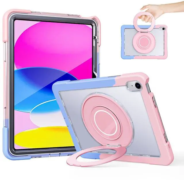 Main image of GILLKIN Case for iPad (A16) 11th Generation 11 Inch 2025 iPad 10th Generation 10.9 Inch 2022 360 Rotating Metal Ring Stand Heavy Duty Shockproof Dropproof Case with Built-in Screen Protector,Blue-Pink