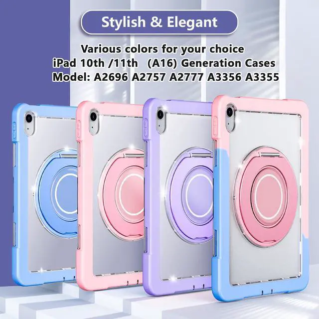 Alt view image 2 of 5 - GILLKIN Case for iPad (A16) 11th Generation 11 Inch 2025 iPad 10th Generation 10.9 Inch 2022 360 Rotating Metal Ring Stand Heavy Duty Shockproof Dropproof Case with Built-in Screen Protector,Blue-Pink