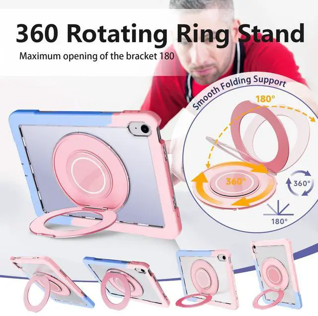 Alt view image 5 of 5 - GILLKIN Case for iPad (A16) 11th Generation 11 Inch 2025 iPad 10th Generation 10.9 Inch 2022 360 Rotating Metal Ring Stand Heavy Duty Shockproof Dropproof Case with Built-in Screen Protector,Blue-Pink