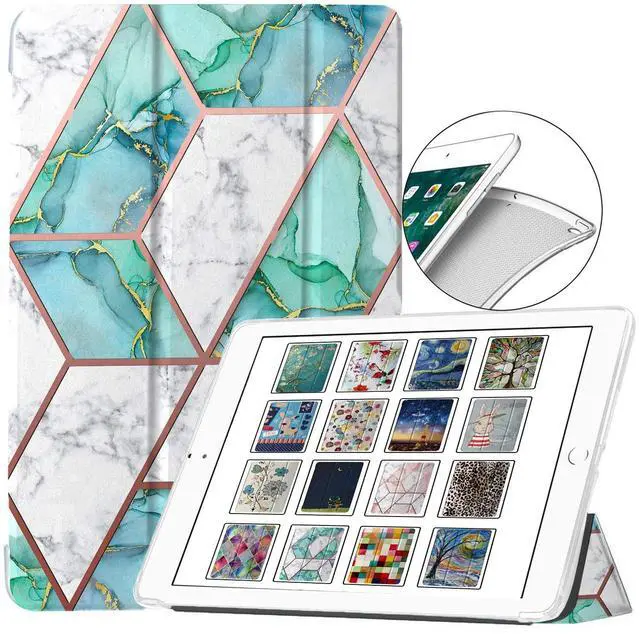 Main image of DuraSafe Cases for iPad Mini 6 8.3 Inch 2021 [ Mini 6th Gen ] A2567 A2568 A2569 Printed Smart Trifold Lightweight Soft Silicone Transparent Front & Back Cover - Marble Green