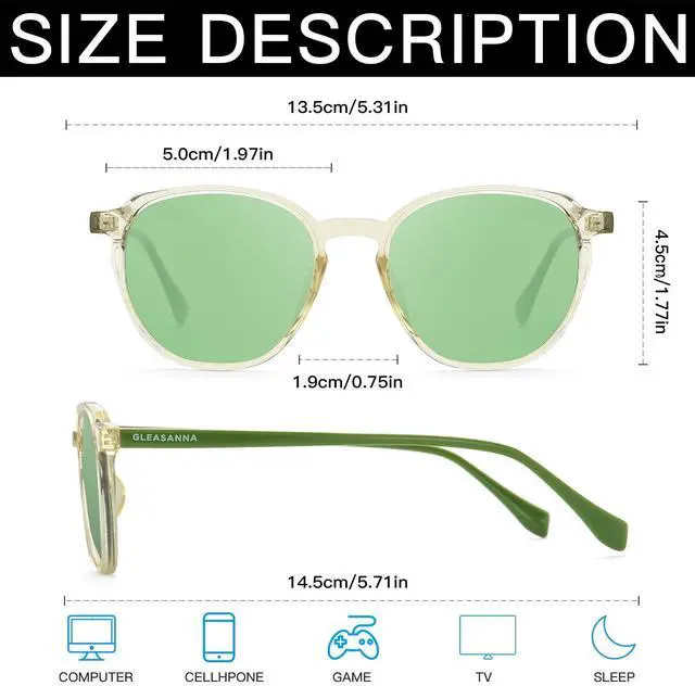 Alt view image 3 of 5 - GLEASANNA Sleep Glasses for 99.9% Blue Light Glasses Dual AR Coatings Green Lens for Computer Gaming Reduce Eyestrain