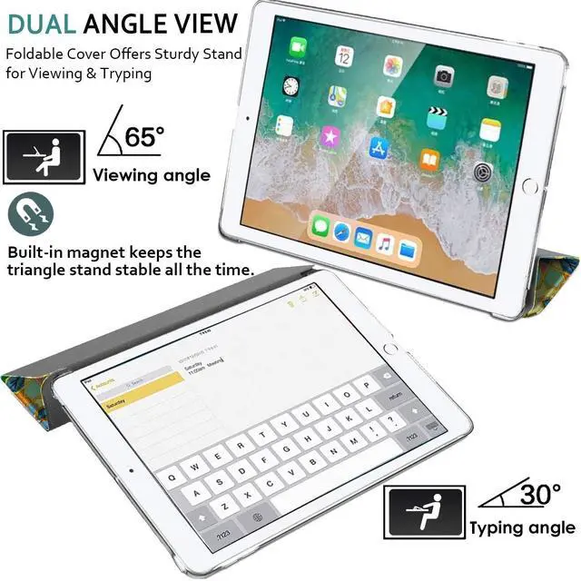 Alt view image 4 of 5 - DuraSafe Cases for iPad PRO 11 1st 2018 [ PRO 11 Inch 1 Generation ] A1980 A1934 A2013 A1979 MU0T2LL/A MU0Y2LL/A MTXN2LL/A MTXP2LL/A Trifold Printed PC Lightweight Clear Back Cover - Damask