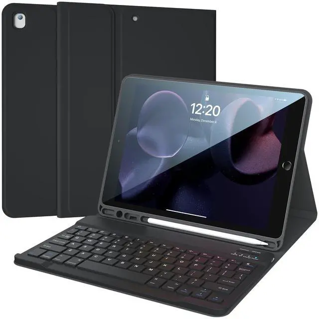 Main image of iPad 9th Generation Case with Keyboard, 10.2 inch Slim Smart Case Built-in Pencil Holder Folio Stand Cover Detachable Bluetooth Keyboard for iPad Keyboard Case 9th/8th/7th and iPad Pro 10.5" (Black)