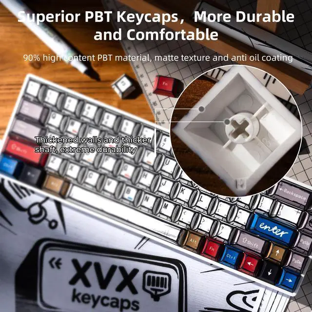 Alt view image 2 of 5 - XVX Retro PBT Keycaps, Cherry Profile Keycap Set, Dye Sublimation Graffiti Keyboard Keycaps Suitable for 60% 65% 75% 80% 100% MX Switches Mechanical Keyboard