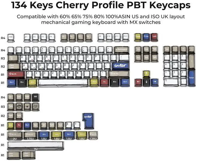 Alt view image 5 of 5 - XVX Retro PBT Keycaps, Cherry Profile Keycap Set, Dye Sublimation Graffiti Keyboard Keycaps Suitable for 60% 65% 75% 80% 100% MX Switches Mechanical Keyboard
