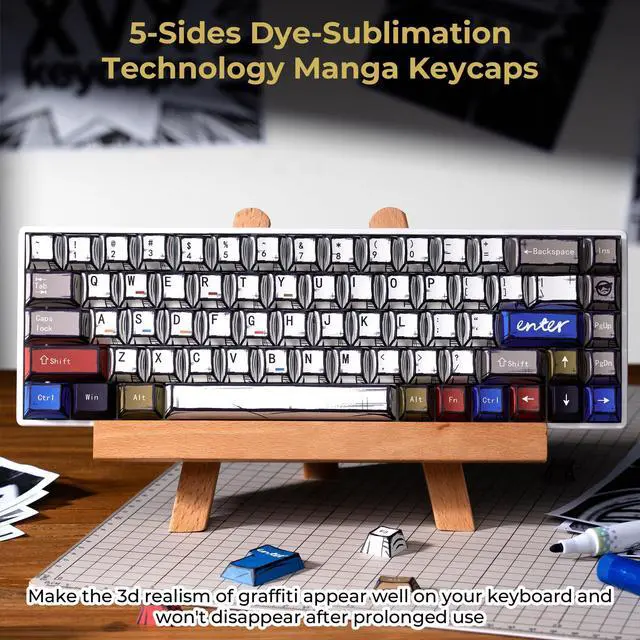 Alt view image 3 of 5 - XVX Retro PBT Keycaps, Cherry Profile Keycap Set, Dye Sublimation Graffiti Keyboard Keycaps Suitable for 60% 65% 75% 80% 100% MX Switches Mechanical Keyboard