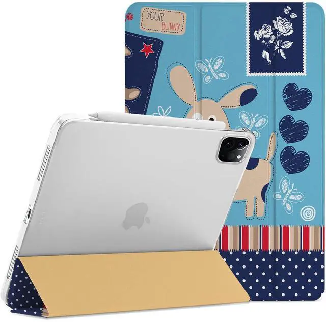 Main image of DuraSafe Cases for iPad Pro 12.9 5th 4th Gen [ PRO 12.9 inch 5 4 ] A2378 A2461 A2379 A2462 A2229 A2069 A2232 A2233 Trifold Printed Hard Auto Sleep/Wake PC Translucent Back Cover - Puppy Friend