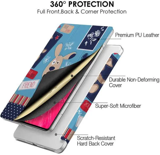 Alt view image 4 of 5 - DuraSafe Cases for iPad Pro 12.9 5th 4th Gen [ PRO 12.9 inch 5 4 ] A2378 A2461 A2379 A2462 A2229 A2069 A2232 A2233 Trifold Printed Hard Auto Sleep/Wake PC Translucent Back Cover - Puppy Friend